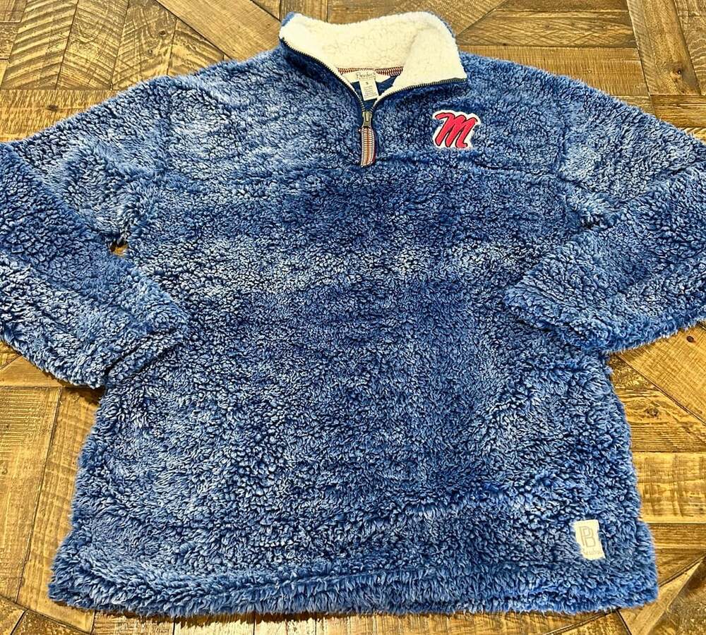 Pressbox Ole Miss Rebels Sherpa 1/4 Zip Pullover Size S Blue